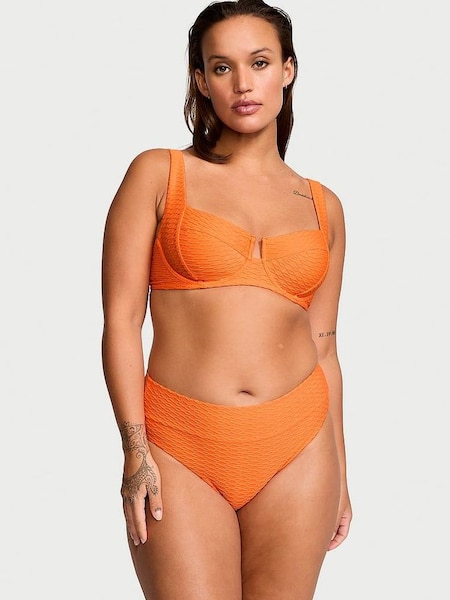 Sunset Orange Fishnet Balcony Swim Bikini Top (187670) | £48