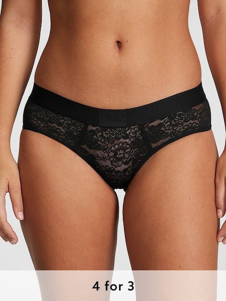Pure Black Lace Hipster Logo Knickers (189789) | £9