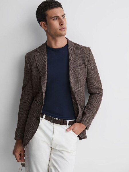Modern Fit Single Breasted Check Blazer in Brown (192649) | £348