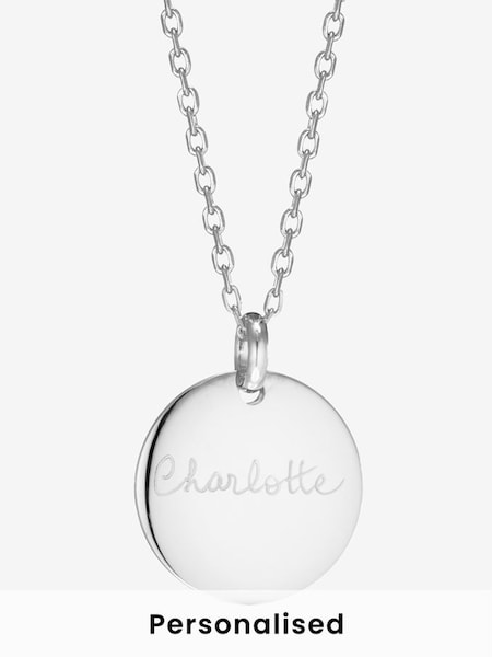 Sterling Silver Merci Maman Personalised Signature Disc Necklace (193345) | £89