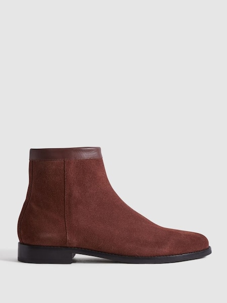 Suede Zip-Through Boots in Rust (198385) | £238