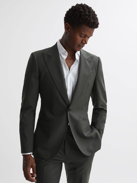Slim Fit Wool Single Breasted Blazer in Forest Green (207408) | £190