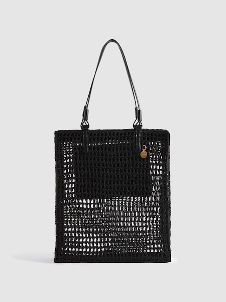 Waxed Woven Tote Bag in Black (215637) | £128