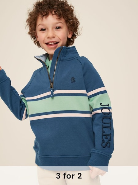 Finn Blue Striped Quarter Zip Sweatshirt (223538) | £29.95 - £32.95