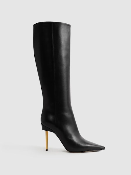 Atelier Italian Leather Heeled Knee-High Boots in Black (225749) | £178