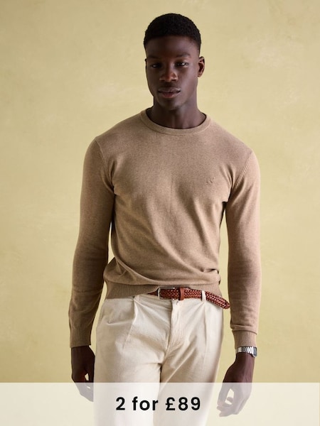 Jarvis Light Brown Crew Neck Knitted Jumper (226763) | £49.95