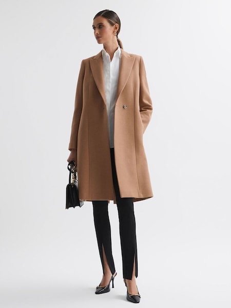 Petite Wool Blend Double Breasted Coat in Camel (227656) | £178