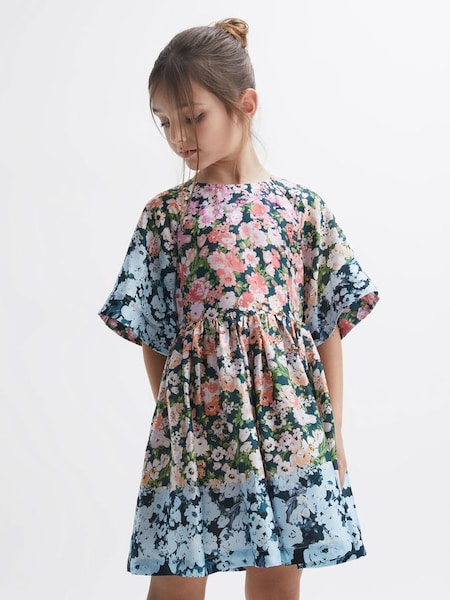 Junior Floral Print Bell Sleeve Dress in Multi (230166) | £35