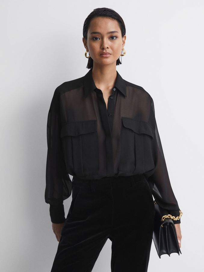 Ladies dressy black blouses hot sale