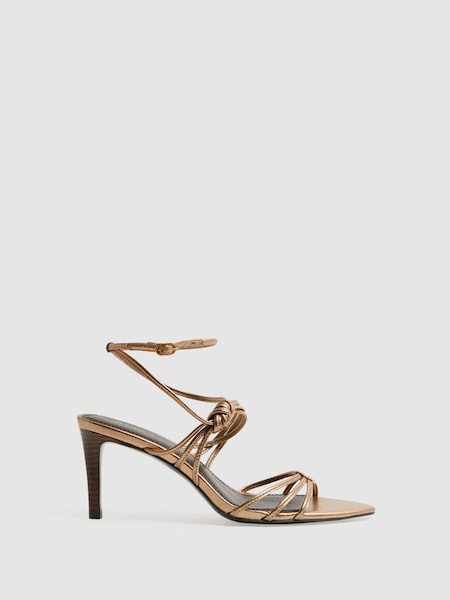 Leather Strappy Heels in Bronze (244233) | £88