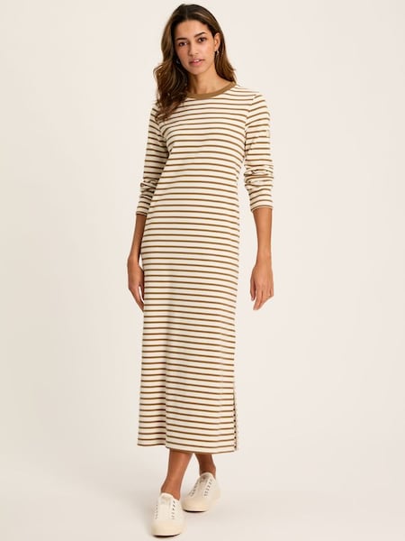 Cleo Tan Brown Striped Long Sleeve Jersey Midi Dress (245334) | £49.95