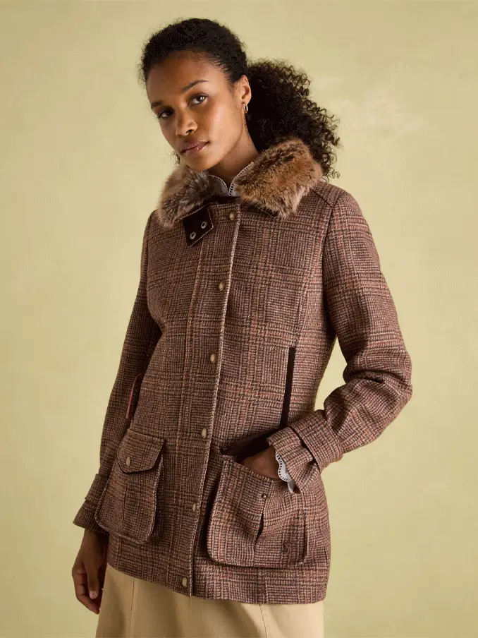 Joules raspberry tweed coat 2025