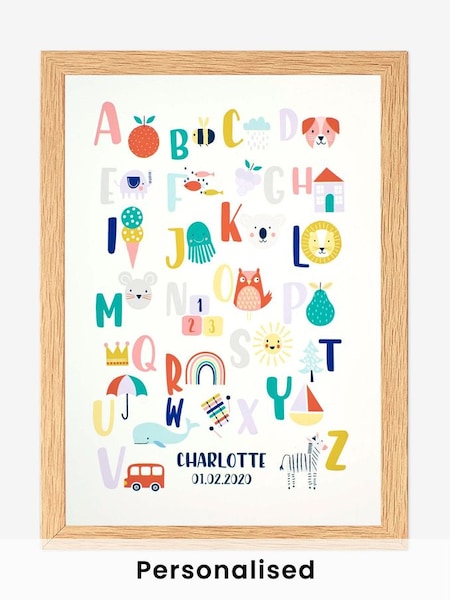 Personalised & Framed Bright Alphabet Print in Grey (253932) | £55