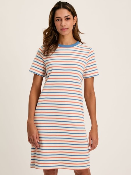 Eden Coral & Blue Striped Short Sleeve Jersey Dress With Pockets (265494) | £39.95