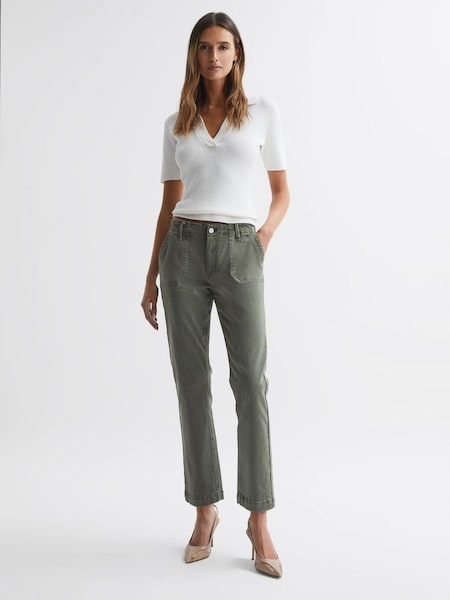 Paige High Rise Straight Leg Jeans in Vintage Ivy Green (265500) | £260