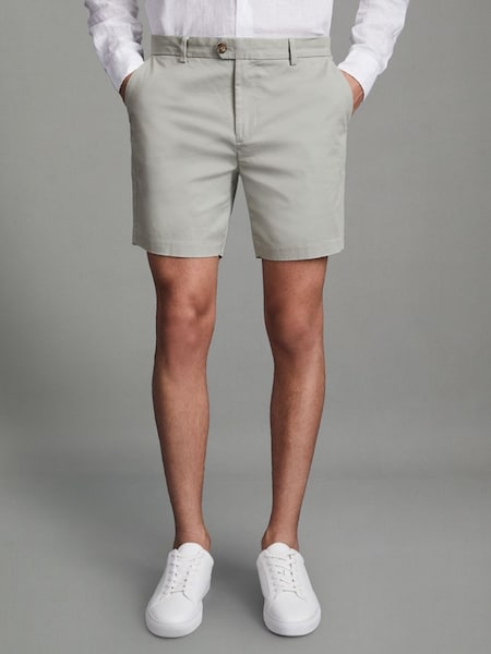 Modern Fit Cotton Blend Chino Shorts in Soft Sage (269155) | £78