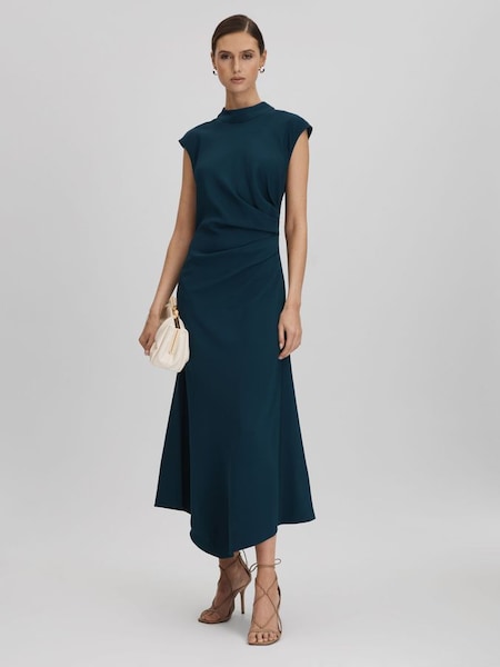 Ruched Midi Dress in Teal (269273) | £228