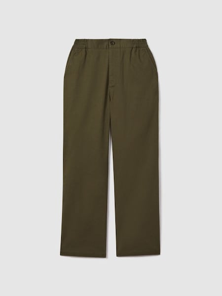 Elasticated Waist Cotton Blend Trousers in Sage (269374) | £46