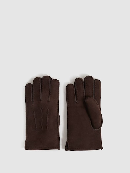Suede Shearling Gloves in Chocolate (282936) | £40