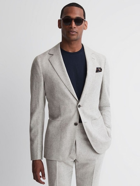 Slim Fit Single Breasted Checked Wool Blazer in Soft Grey (283837) | £178
