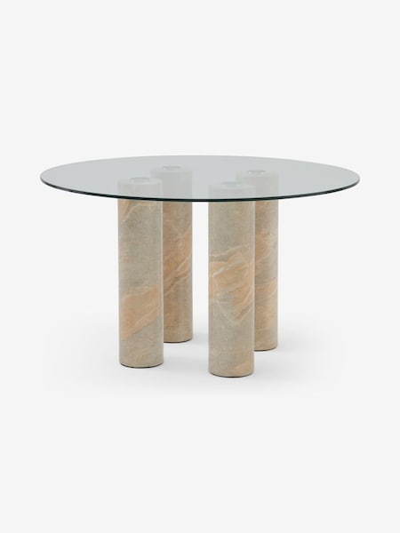 Nisi Round 4 to 6 Seater Dining Table in Textured Stone and Glass (291577) | £1,299