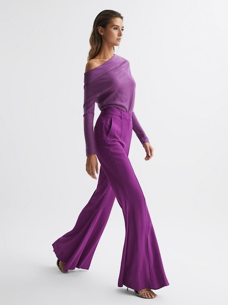 Fluid Flare Trousers in Magenta (2XL041) | £45