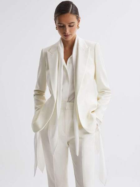 Tailored Fit Single Breasted Wool Suit Blazer in Off White (308477) | £128