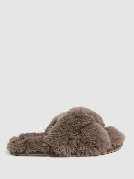 Faux Fur Slippers in Grey (310435) | £48