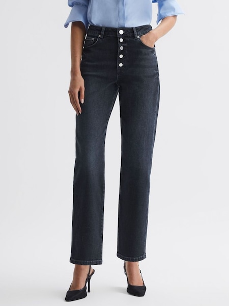 Cropped Mid Rise Straight Leg Jeans in Black (314294) | £68