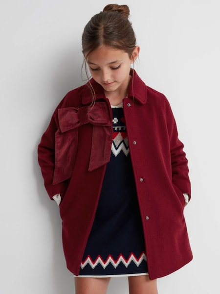 Junior Wool Blend Bow Coat in Red (315415) | £60