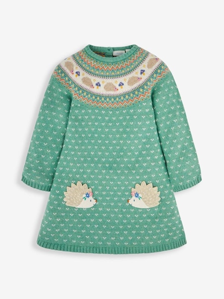 Girls' Fair Isle Knitted Dress in Green Hedgehog (315442) | £32