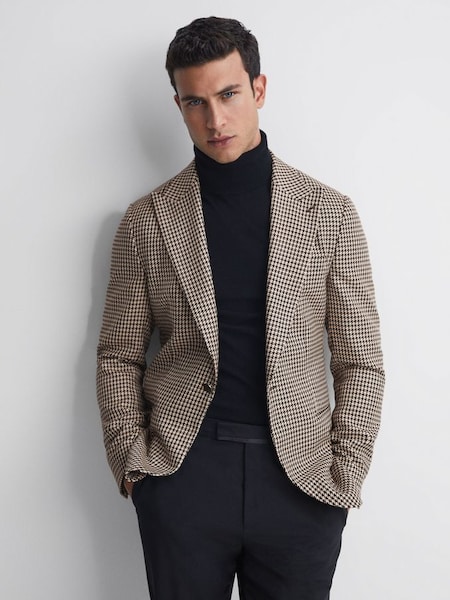 Slim Fit Single Breasted Dogtooth Blazer in Black/Ivory (315652) | £228