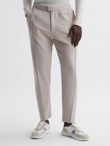 Knitted Front Seam Trousers in Oatmeal Melange (316116) | £88