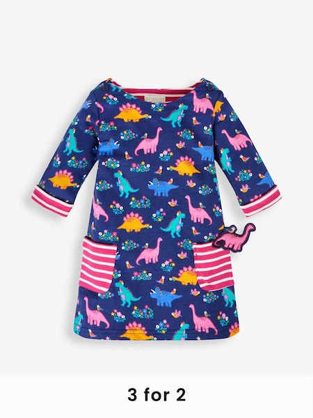 Navy Blue Dino & Bird Girls' A-Line Dress (317555) | £15
