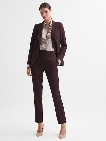 Slim Fit Wool Blend Mid Rise Suit Trousers in Berry (318413) | £150