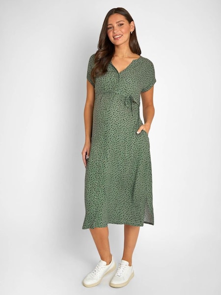 Khaki Green Spot Print Button Through Midi Dress (320612) | £49.50