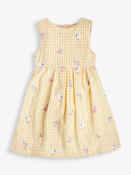 Gingham Duck Floral Embroidered Dress in Yellow (323361) | £12