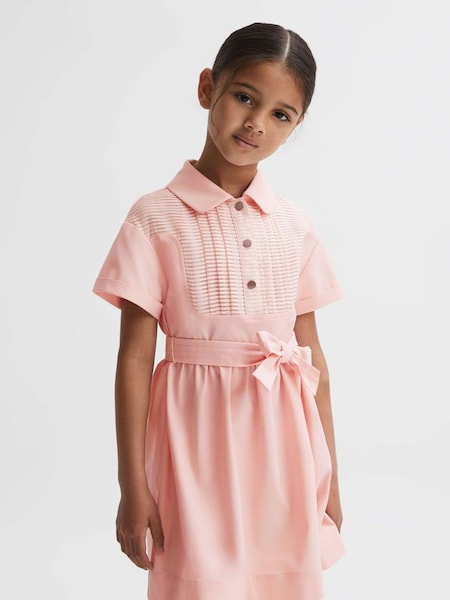 Junior Collared Belted Short Sleeve Dress in Pink (323729) | £30