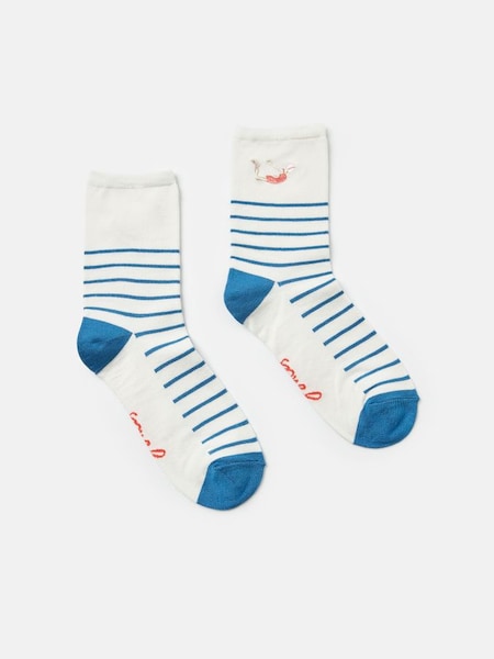 Embroidered Blue/White Ankle Socks (328165) | £7.95