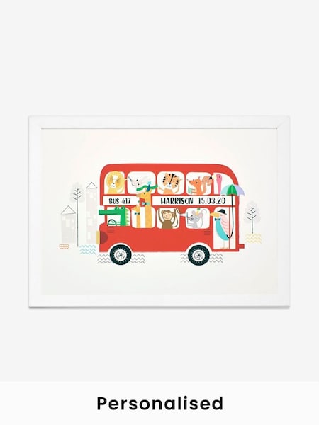 White Personalised & Framed Bus Print (329438) | £60