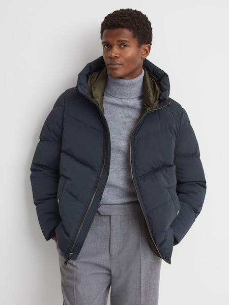 Woolrich Premium Down Quilted Coat in Melton Blue (330273) | £775