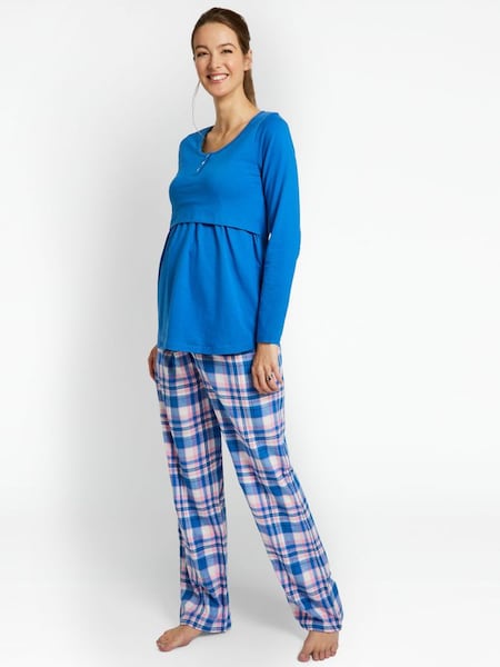 Blue Check Maternity & Nursing Pyjama Set (333708) | £35.50