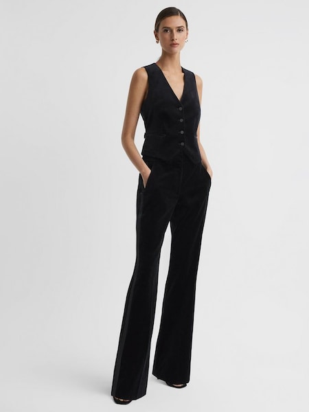 Petite Velvet Flared Suit Trousers in Black (334425) | £98