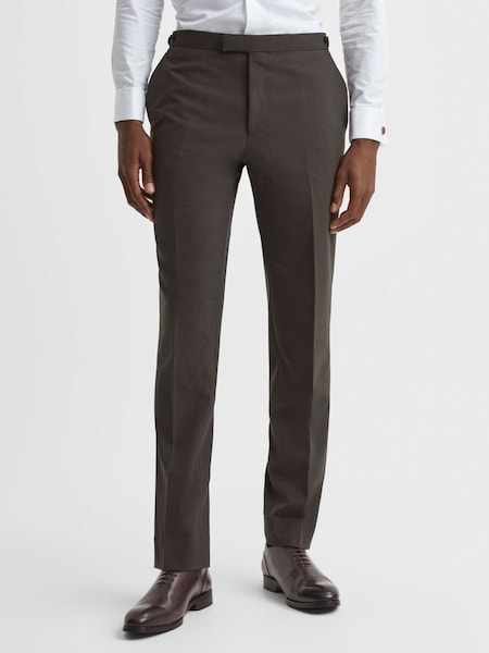 Slim Fit Wool Blend Side Adjuster Trousers in Chocolate (344361) | £90