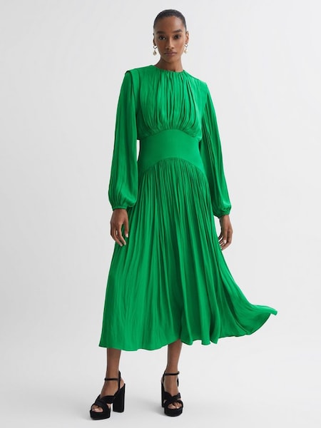 Florere Pleated Midi Dress in Bright Green (349048) | £150
