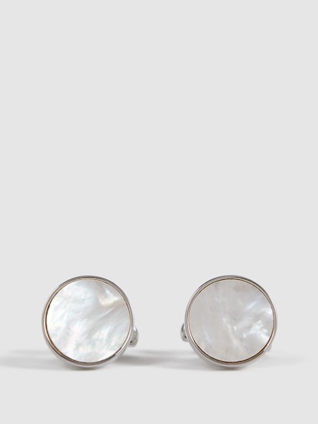 Round Mother of Pearl Cufflinks in Silver/MOP (349488) | £58