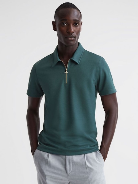 Slim Fit Half-Zip Polo Shirt in Emerald (350278) | £30