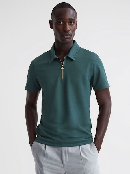 Slim Fit Half-Zip Polo Shirt in Emerald (350278) | £38