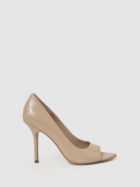 Leather Peep Toe Court Shoes in Nude (355813) | £88