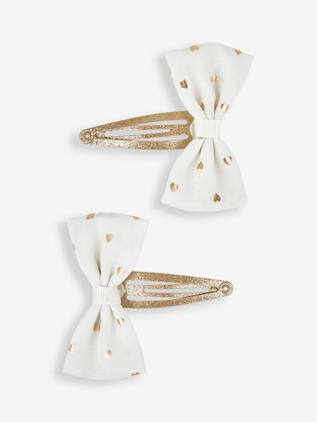 2-Pack Foil Print Bow Clips in Cream (357934) | £6